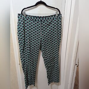 Worthington Size 16 Stylish Black and Teal Geometric Orb Patterned Women's Pants